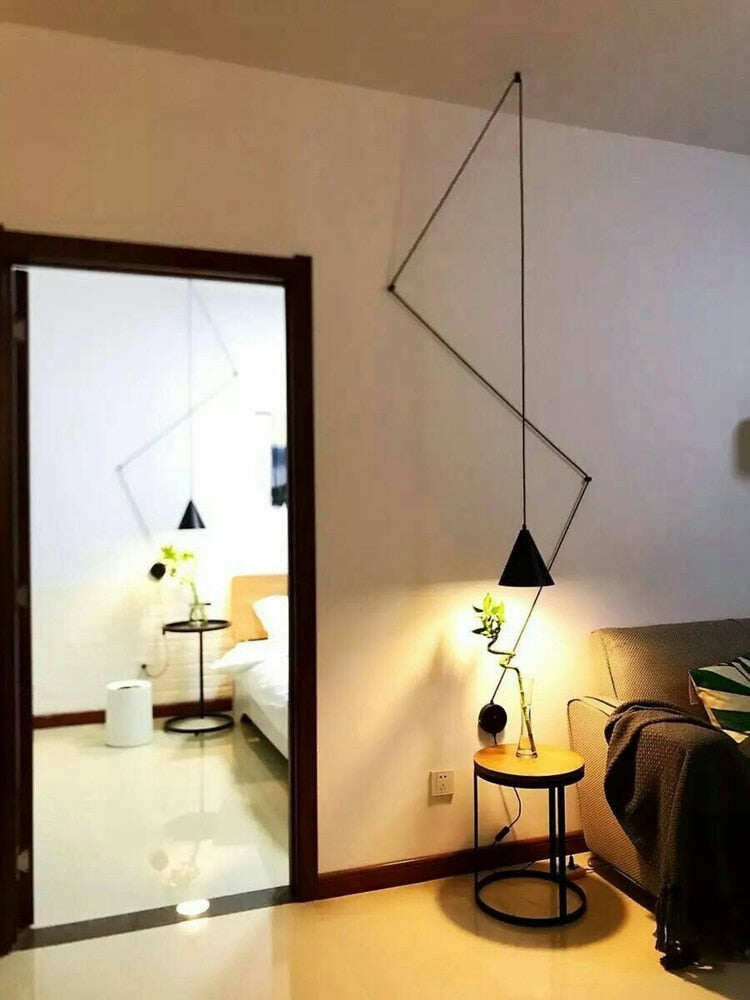 Modern Light Black Metal Long Wire Cone Shape Pendant Lamp Kitchen Island Hanging Lamp Bedside Suspension Lighting
