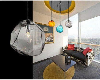 Modern Scandinavian Ice Crystal Glass Pendant Lights Creative Restaurant Hanging Lights Colored Stone Single Head Luminarias