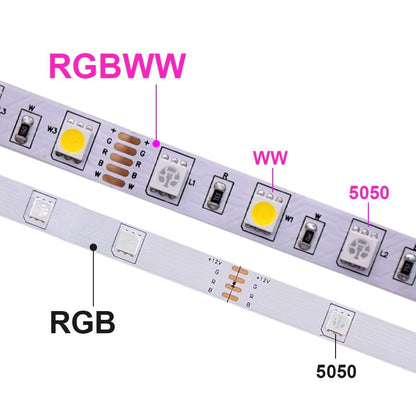 RGBWW LED Strip Light SMD 5050 10M 5M LED Lights Waterproof DC12V RGB Led tape diode ribbon Flexible APP Phone Control+adapter