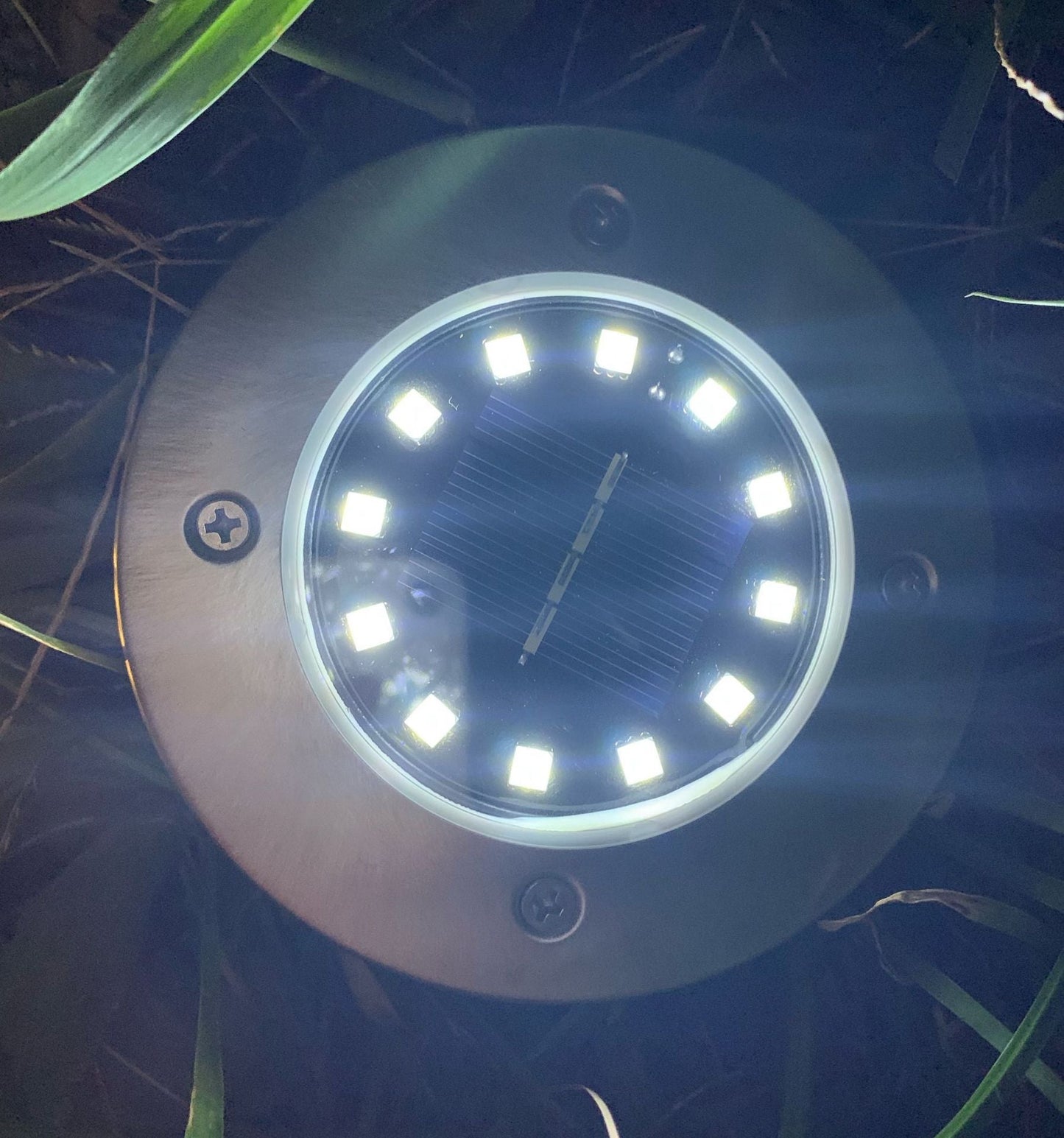 Solar Disk Lights 12 LED Solar Ground Lights Outdoor Waterproof Stainless Steel in Ground Solar Lights for Walkway Pathway Lawn