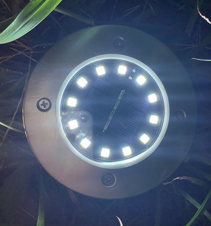 Solar Disk Lights 12 LED Solar Ground Lights Outdoor Waterproof Stainless Steel in Ground Solar Lights for Walkway Pathway Lawn