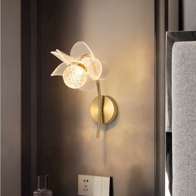 Modern LED Wall Lamp Electroplated Flower Shaped Bedroom Bedside Light Study Dining Room Living Room Background Decoration Lamp