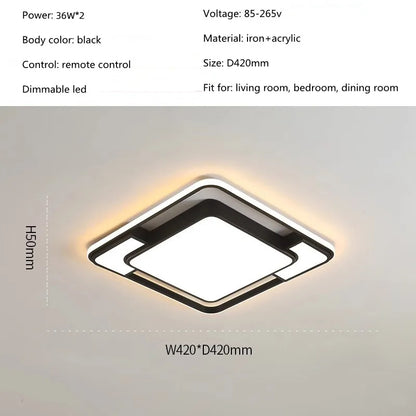 Modern Minimalist LED Ceiling Lamp Square With Remote Control Bedroom Children's Room Fixture Living Room Chandelier