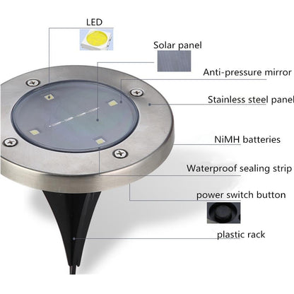 IP65 4 8 12 16LED Solar Underground Lights Stainless Steel Solar Buried Floor Light Outdoor Garden Path Ground Lights