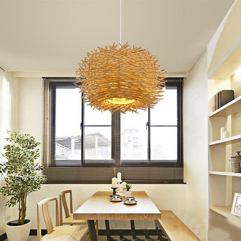 Handmade Bird Nest Pendant Light Wicker Wood Hotel Restaurant Dinning Room Cafe Bar Nordic Rattan lustre Modern Hanging Suspension