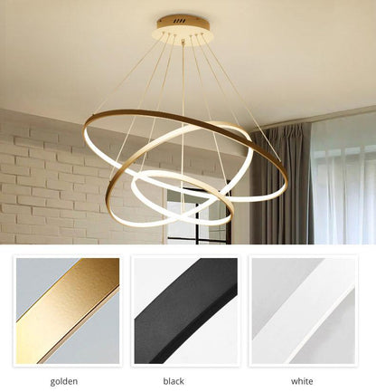 Modern LED Pendant Lights For Living Dining Room White Golden Coffee Black Circle Rings Aluminum Body Lamp Fixtures Home Lamp
