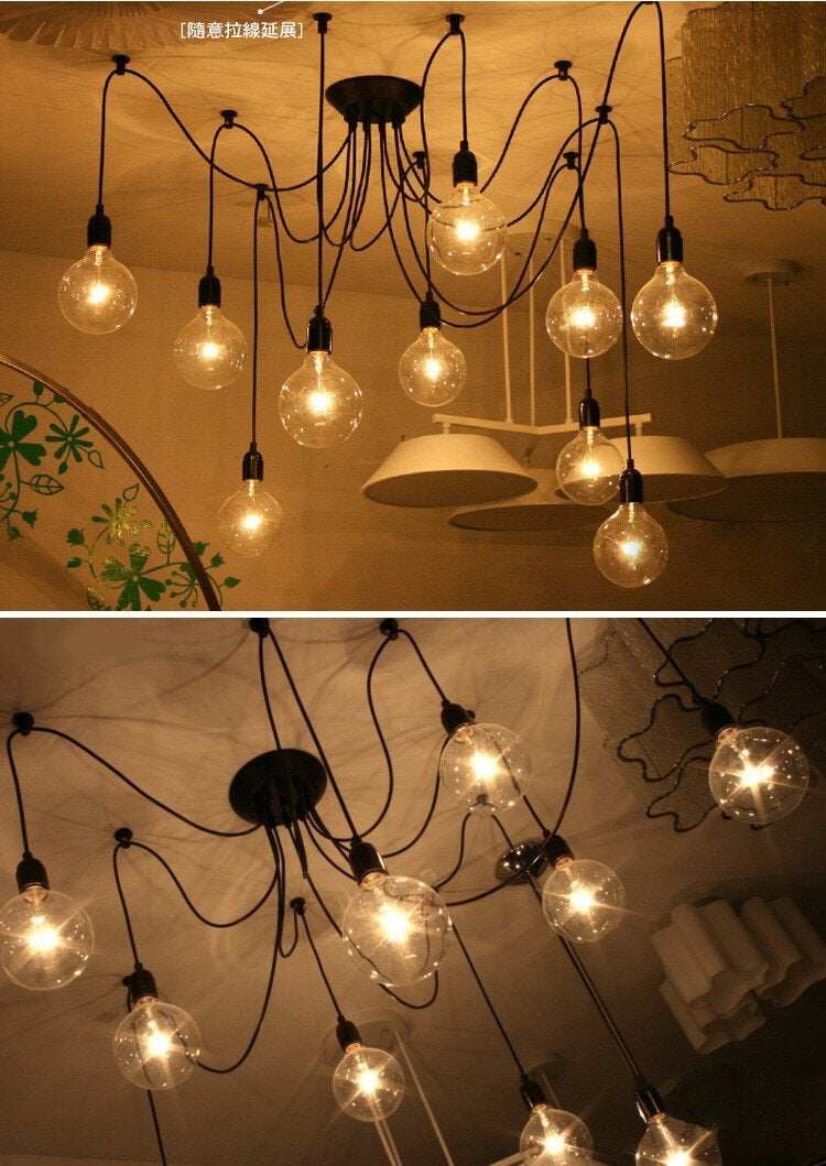 Mordern Nordic Retro Edison Bulb Light Chandelier Vintage Loft Antique Adjustable DIY Art Spider Ceiling Lamp Fixture Light