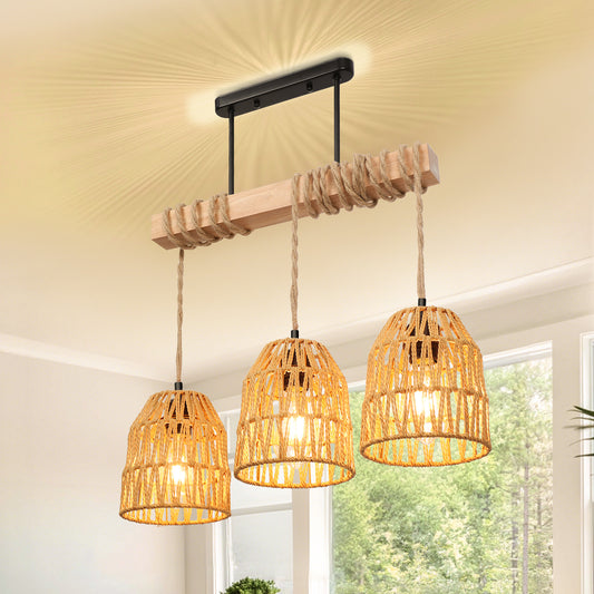 Boho Ceiling Lights Rattan Chandelier Light Hand Woven Flush Mount Hanging Lamp Pendant