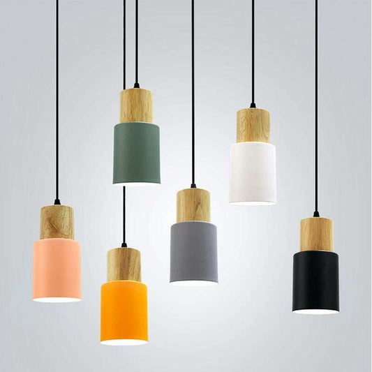 Nordic Simple Wood Pendant Lights LED Hanging Colorful Aluminum Lighting