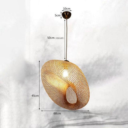 Handmade Bamboo Lamp Wicker Rattan Wave Shade Pendant Light Vintage Japanese Lamp Suspension Home Indoor Dining Table Room