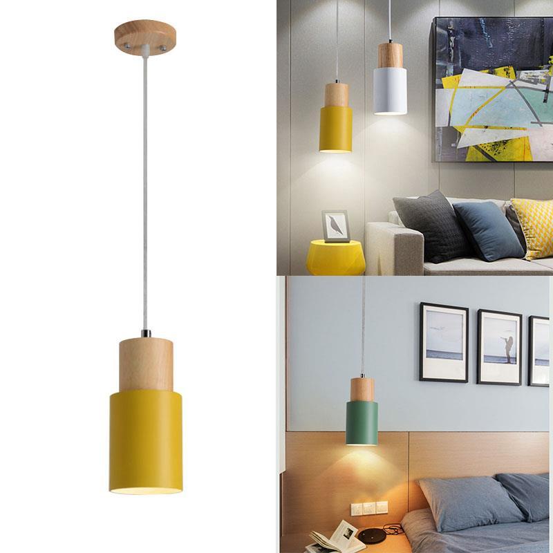 High Quality Durable Modern Wood Pendant Light Minimalist Macaron Nordic Wood Luminaire Aluminum Island Bar Hotel Home Decor