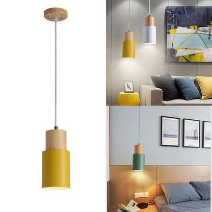 High Quality Durable Modern Wood Pendant Light Minimalist Macaron Nordic Wood Luminaire Aluminum Island Bar Hotel Home Decor