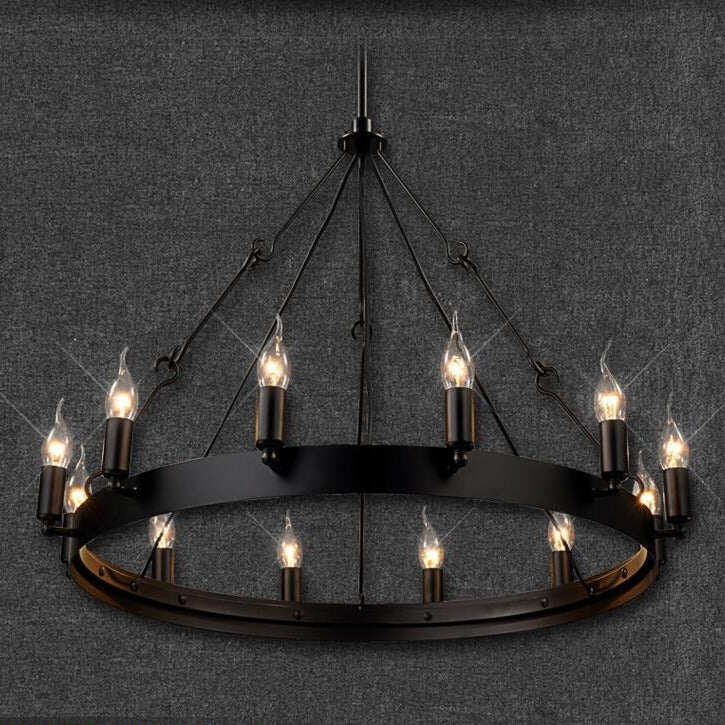 Round Wrought Iron Chandelier Living Room Bar Living Room Decorative Personality Cafe Candle Chandelier