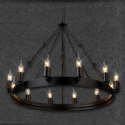 Round Wrought Iron Chandelier Living Room Bar Living Room Decorative Personality Cafe Candle Chandelier