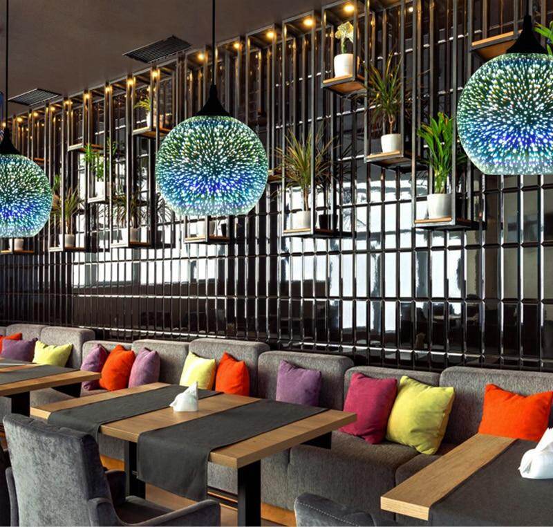 Modern 3D Colorful Romantic Starry Sky Hanging Glass Shade Pendant Lamp Lights Fixture E27 For Bedroom Restaurant Living Room