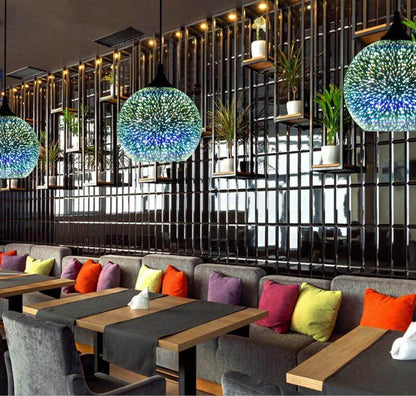 Modern 3D Colorful Romantic Starry Sky Hanging Glass Shade Pendant Lamp Lights Fixture E27 For Bedroom Restaurant Living Room