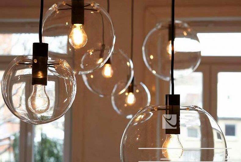 Modern Single-head Dining Room Bedroom Living Room Indoor Pendant Light Clear Bubble Glass Ball Pendant Lamp