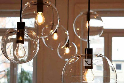 Modern Single-head Dining Room Bedroom Living Room Indoor Pendant Light Clear Bubble Glass Ball Pendant Lamp