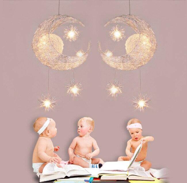 Novelty LED Modern Pendant Lamp Moon Star Wicker Nest Balcony Droplight With 5*G4 Bulb For Kid Children Room Light Home Decor