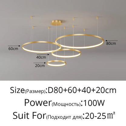 Black Rings Simple Style Modern Pendant Light Minimalist Chandelier Living Room Restaurant Dimmable Remote Lamp Home Decoration