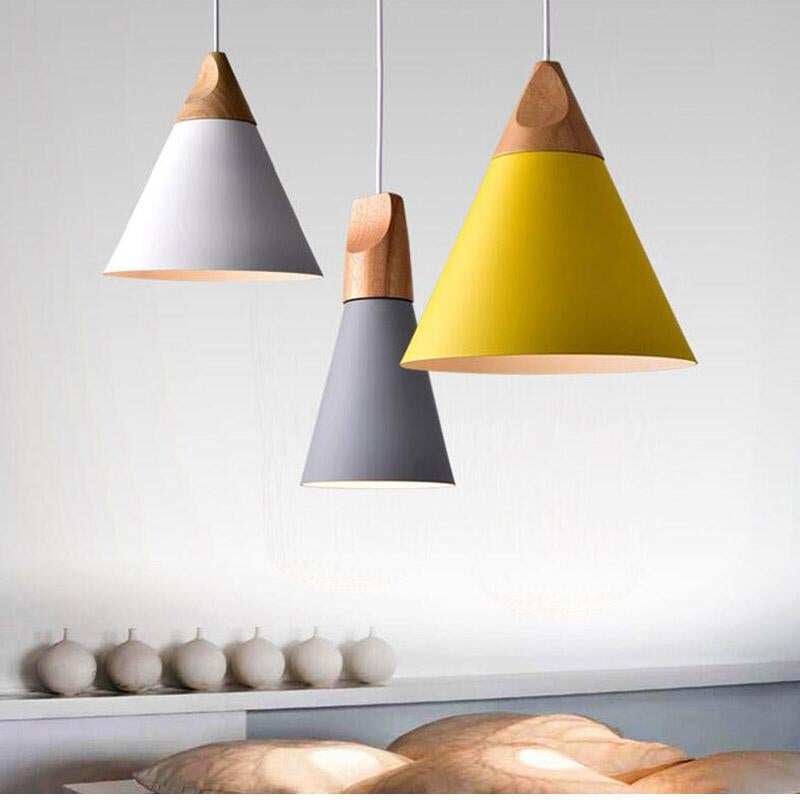 Nordic Combined Bar Real Wood Pendant Lights Multicolor Aluminum Lamp Shade Pendant Lamps for Dining Room Home Lighting Fixture