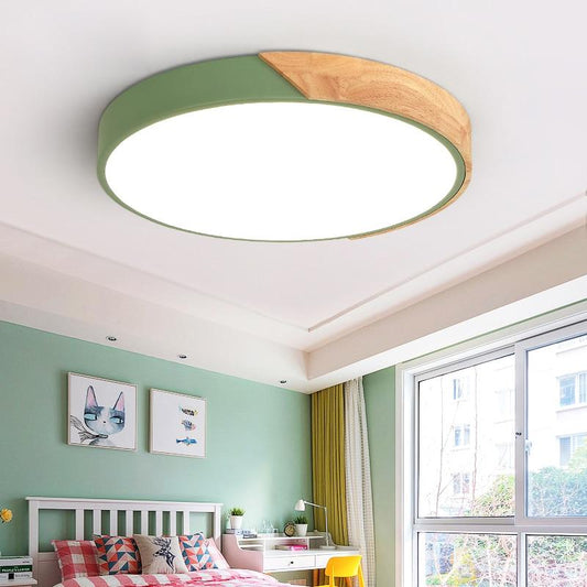 LED Ceiling Light Modern Dining Room Bedroom Decoration Lighting Ultra-thin Ceiling Lamp 2.4G Remote Control Dimming Iron + Wood