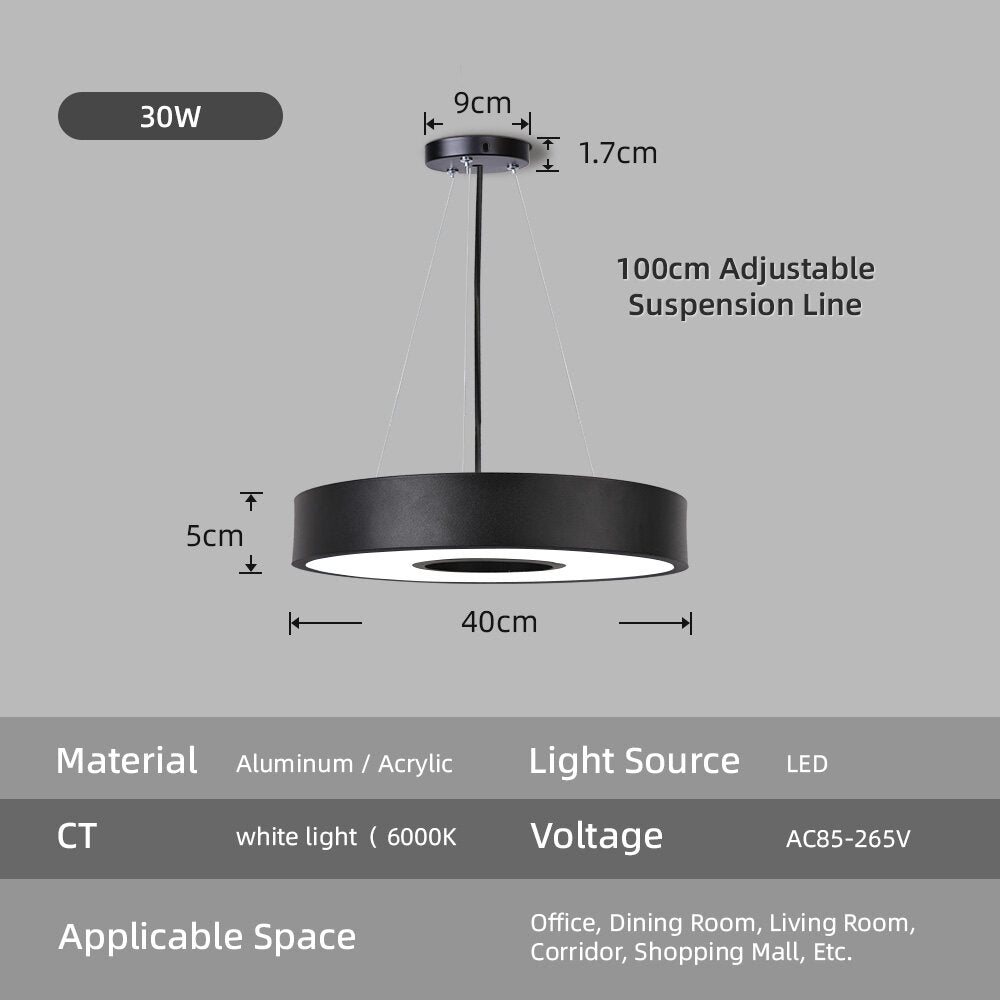 LED Round Pendant Light 110V/220V Ceiling Chandelier Office Ring Hanging Lamps Dining Living Room Home Ceiling Lighting Fixture