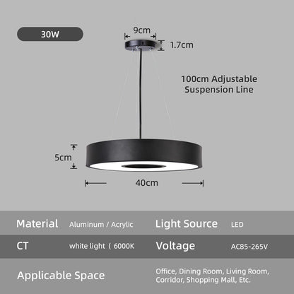 LED Round Pendant Light 110V/220V Ceiling Chandelier Office Ring Hanging Lamps Dining Living Room Home Ceiling Lighting Fixture