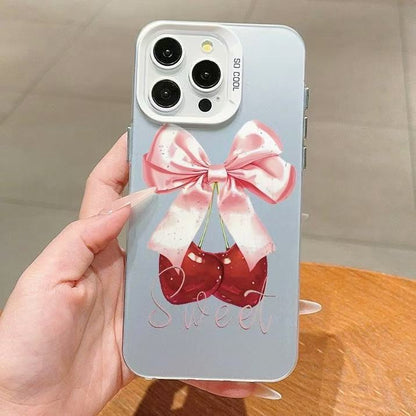 Cherry Bow Pattern Phone Case for iPhone16/15/14/13/12/11/ProMax/Pro/Plus Fashion Friend Gift Aesthetic Phone Case