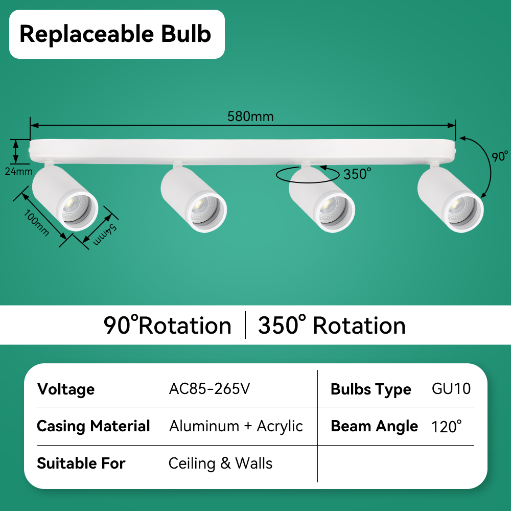Modern Ceiling Led Spot Light Replaceable GU10 Bulb Track Lighting for Living Room Kitchen Ceiling Lamp
