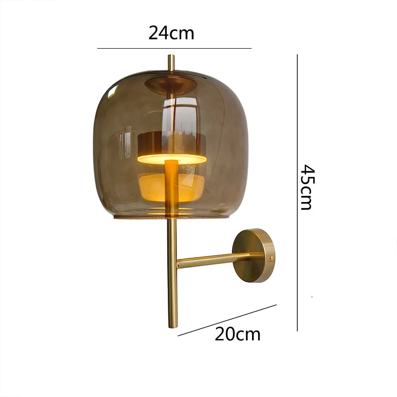 Brown Glass Wall Lamps Home Decor Study Bedroom Living Room Led Light Warm Bedside Sconce Lamp Lighting