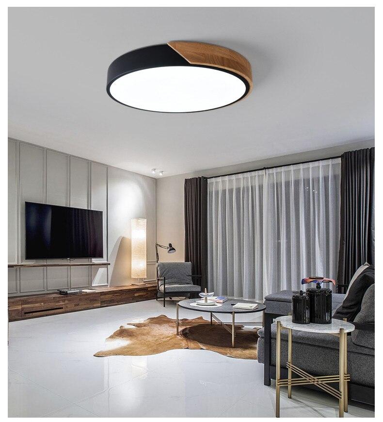 Modern Ceiling Light Wood Iron Acrylic Round Dustproof Lamp Kitchen Bedroom Porch LED Chip Decoration Lighting Fixture