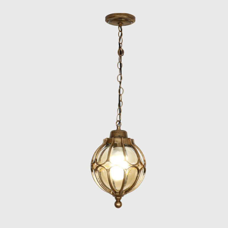 Waterproof Outdoor Garden LED Light Amber Glass Bronze Vintage Pendant Lamp Balcony Simple Hallway Entrance E27 Hanging