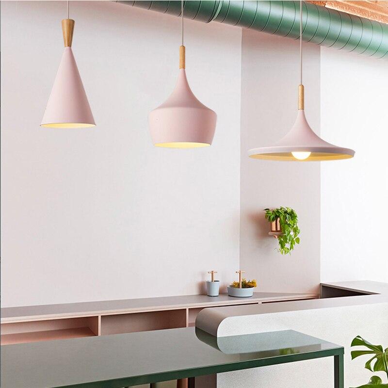 Nordic Creative Bar Loft Pendant Lights Cafe Restaurant Bedroom Multicolor Aluminum Lamp Shade Wood Hanging Lamp Family Lighting