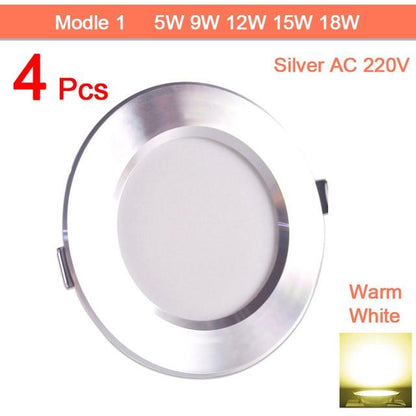 4pcs LED Spotlight 3W 5W 9W 12W 15W 18W LED Lamp AC Silver White Ultra Thin Indoor Round Recessed LED Spot Lighting