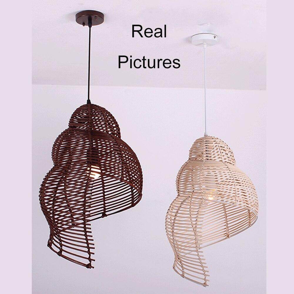 Southeast Asia Creative Pendant Lamp Sea Snail Shape E27 Wicker Lamp Shades LED Lights For Study Parlor Fixtures Restaurant Etc