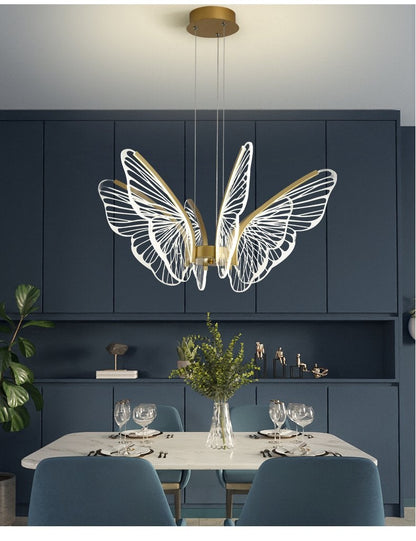 Led Iron Butterfly Three Color Dimming Glass Chandelier