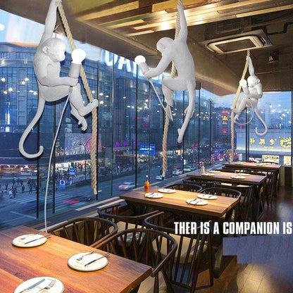 Modern Golden White Resin Monkey Pendant Lamp Suspension luminaire Loft Hemp Rope Pendant Light for Home Lighting