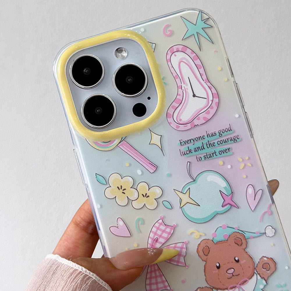 Cute Cartoon Bear Mobile Phone Case for IPhone 17 16 Promax 15 14 13 12 11 IPhone16pro Bow Bracelet Protective Case
