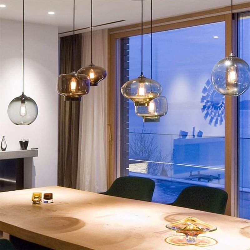 Nordic Modern Colorful Glass Bowl Pendant Lights E27 Loft Hanging Lamps For Kitchen Living Room Bedroom Restaurant Hotel Hall