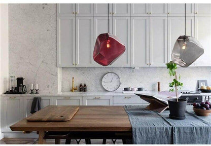 Modern Scandinavian Ice Crystal Glass Pendant Lights Creative Restaurant Hanging Lights Colored Stone Single Head Luminarias
