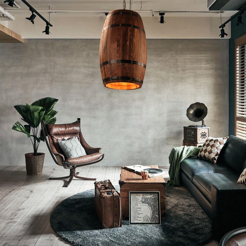 American Modern Nature Loft Wood Wine Barrel E27 Hanging Vintage Pendant Lights For Dining Room Living Room Restaurant Cafe Bar