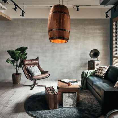 American Modern Nature Loft Wood Wine Barrel E27 Hanging Vintage Pendant Lights For Dining Room Living Room Restaurant Cafe Bar