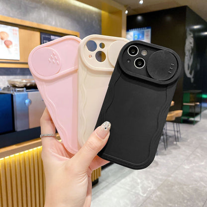 Wavy Pattern Minimalist Solid Color Sliding Window Soft Case for Apple IPhone 15/13/11 and XS Max 16