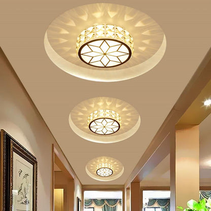 Modern Metal Crystal Ceiling Lamp For Hallway Dinning Room 6W/12W Glass Lampshade Round Aisle Lighting