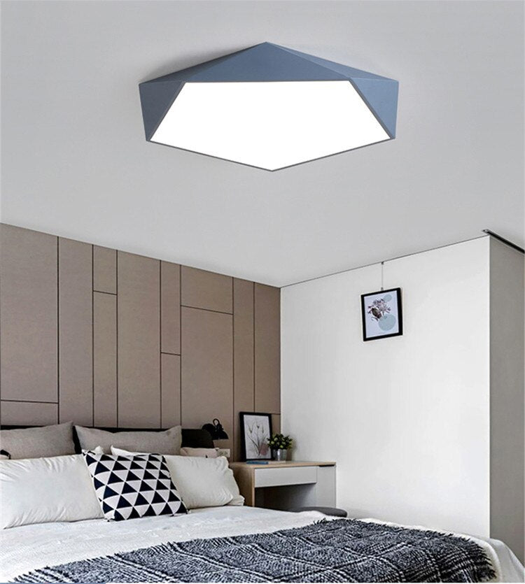 Modern LED Ceiling Lamp Geometric Polygon Iron Metal PVC Indoor Lighting Bedroom Dining Room Decoration Light Fixture