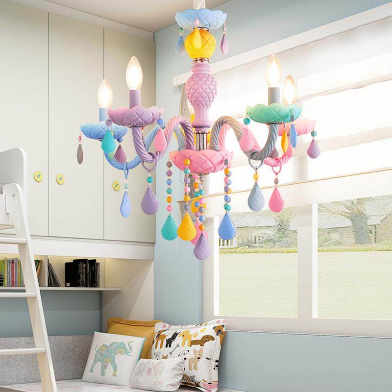 Makaron Color Crystal Pendant Lamp Children Bedroom Lamp Creative Fantasy Luminaire Stained Glass Lustre Candle Hanging Lamp