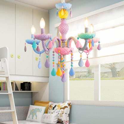 Makaron Color Crystal Pendant Lamp Children Bedroom Lamp Creative Fantasy Luminaire Stained Glass Lustre Candle Hanging Lamp