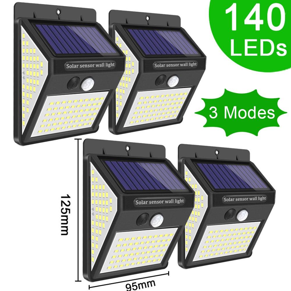 3 Mode 140 LED Garden Solar Security Lights Outdoor Motion Sensor Solar Powered Energy Lamp for Wall Fence Decoration Waterproof