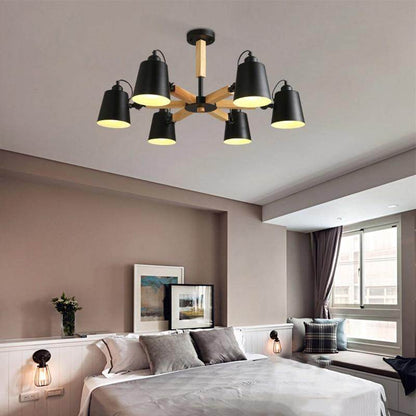 Nordic Simple Wooden E27 LED Steering Chandelier Black&White Two Color Iron Chandelier For Dining Room Living Room Bedroom